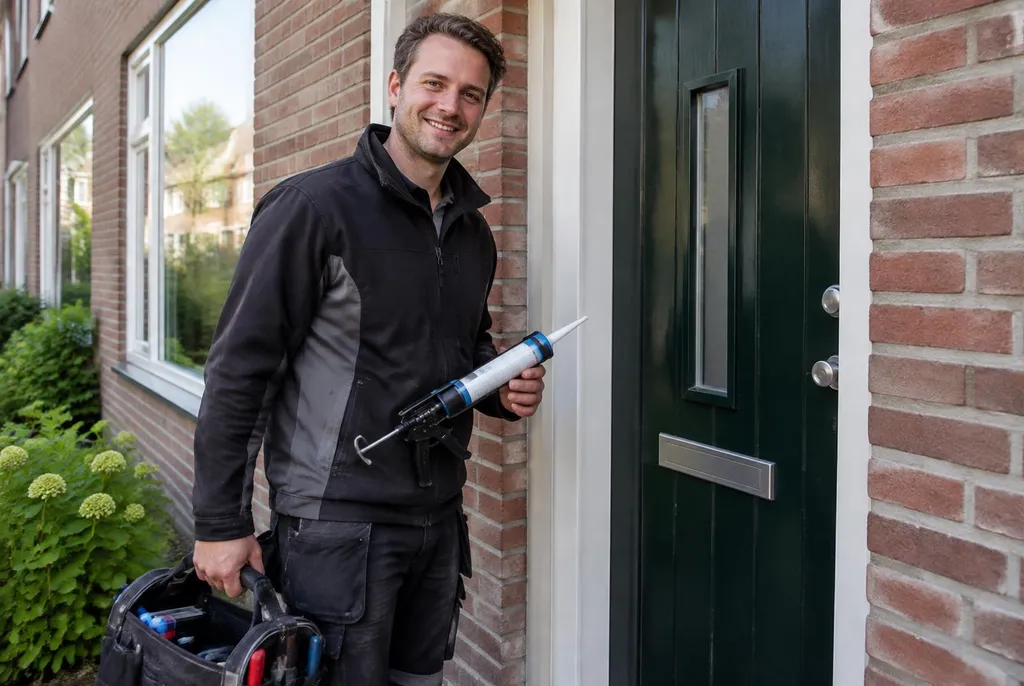 Vakman van Kitbedrijf Vriezenveen bij de voordeur van een woning